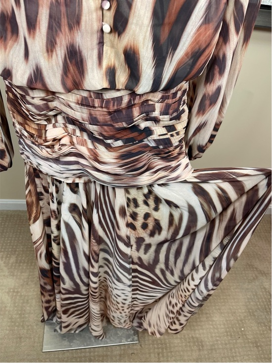 RETROFETE Opaline Long Sleeve Animal Print Ruched Draped Neck Maxi Dress Sz XS - Picture 6 of 9